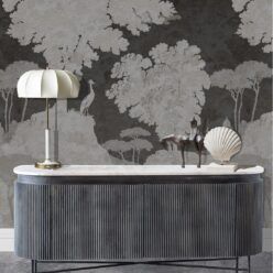 Tuscan Landscape Mural • Italian Wallpaper • Tree Wallpaper • Silhouette Wallpaper • Charcoal • Insitu