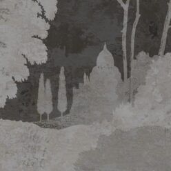 Tuscan Landscape Mural • Italian Wallpaper • Tree Wallpaper • Silhouette Wallpaper • Charcoal • Swatch