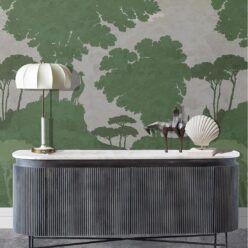 Tuscan Landscape Mural • Italian Wallpaper • Tree Wallpaper • Silhouette Wallpaper • Green • Insitu