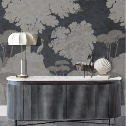 Tuscan Landscape Mural • Italian Wallpaper • Tree Wallpaper • Silhouette Wallpaper • Navy • Insitu