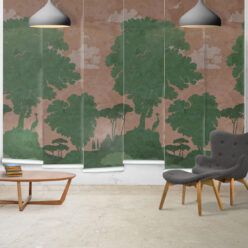 Tuscan Landscape Mural • Italian Wallpaper • Tree Wallpaper • Silhouette Wallpaper • Terracotta • Panels