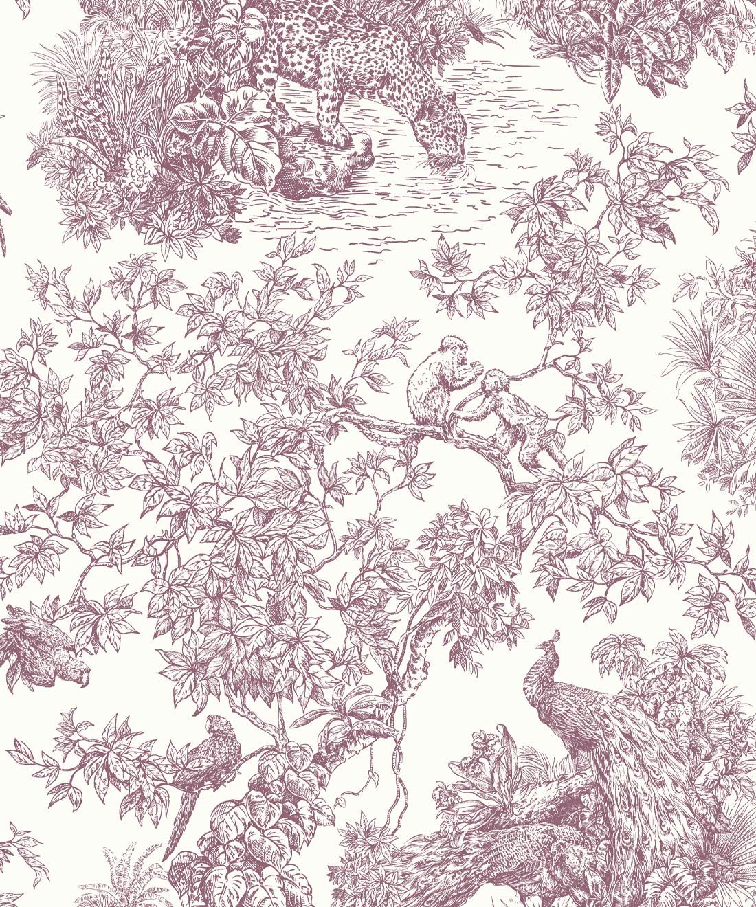 Sinharaja Wallpaper • Vintage Jungle Toile Wallpaper • Pale Rose • Swatch