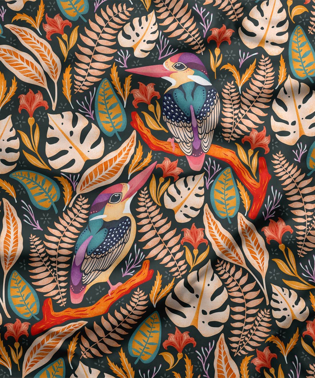 Exotic Kingfishers Fabric