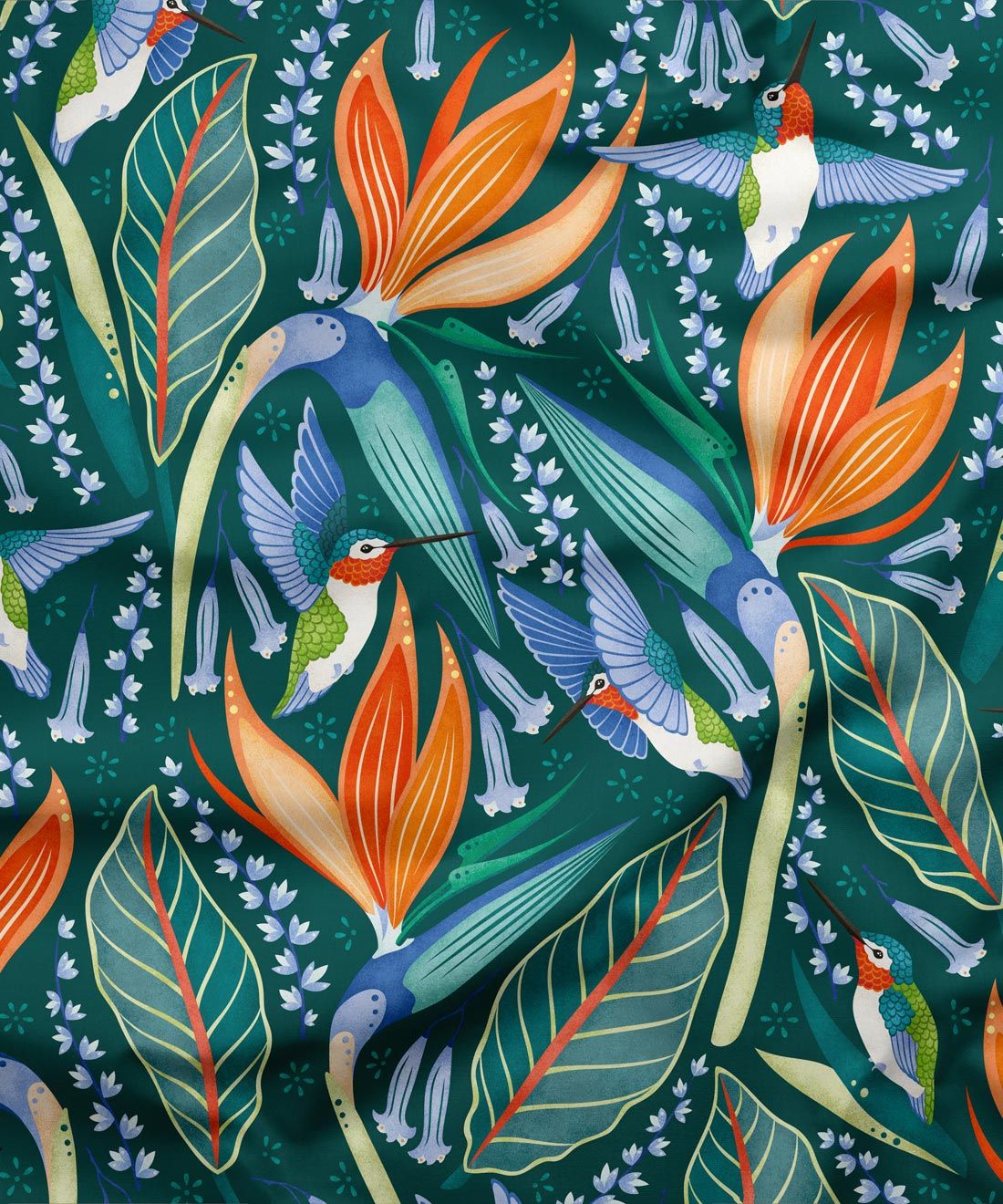 Hummingbirds Fabric • Bird Fabric • Green • Swatch