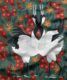 Japanese Cranes Fabric • Bird Fabric • Green • Swatch