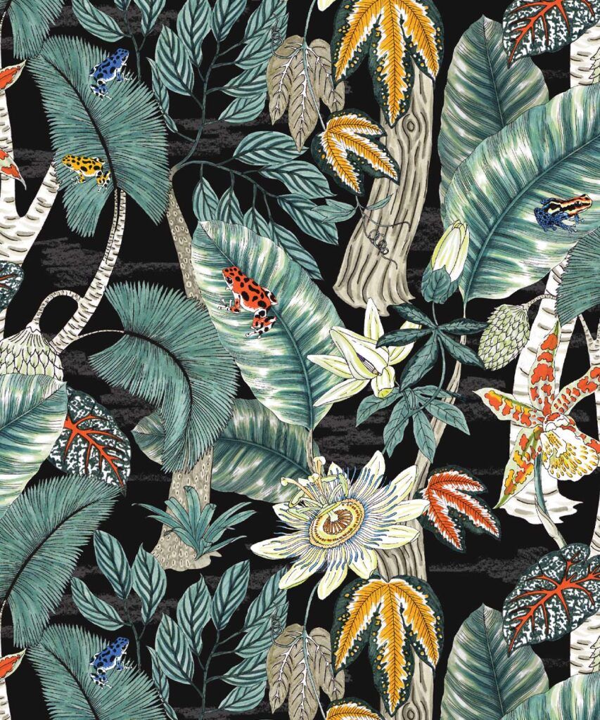 Amazonian Frogs Wallpaper • Leafy Jungle • Milton & King