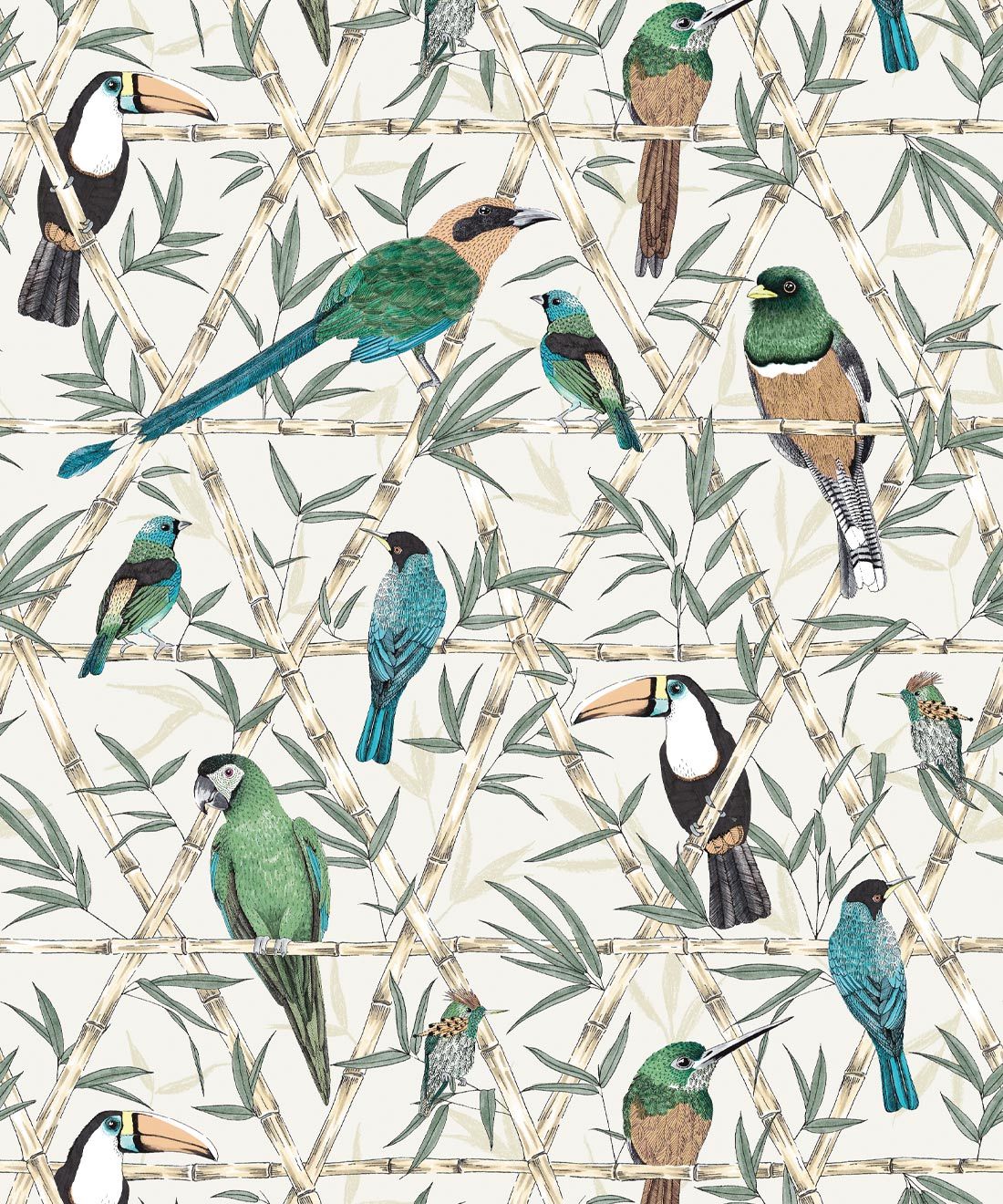 Bamboo Birds Wallpaper • Jacqueline Colley • Ivory • Swatch