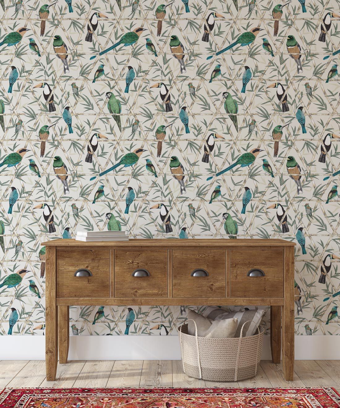 Bamboo Birds Wallpaper • Jacqueline Colley • Ivory • Insitu