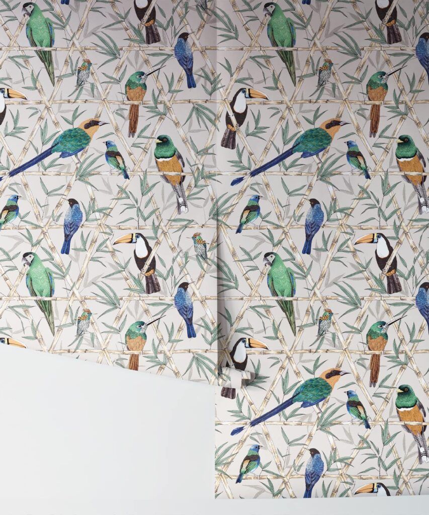 Bamboo Bird Wallpaper • Birds on Bamboo Trellis • Milton & King