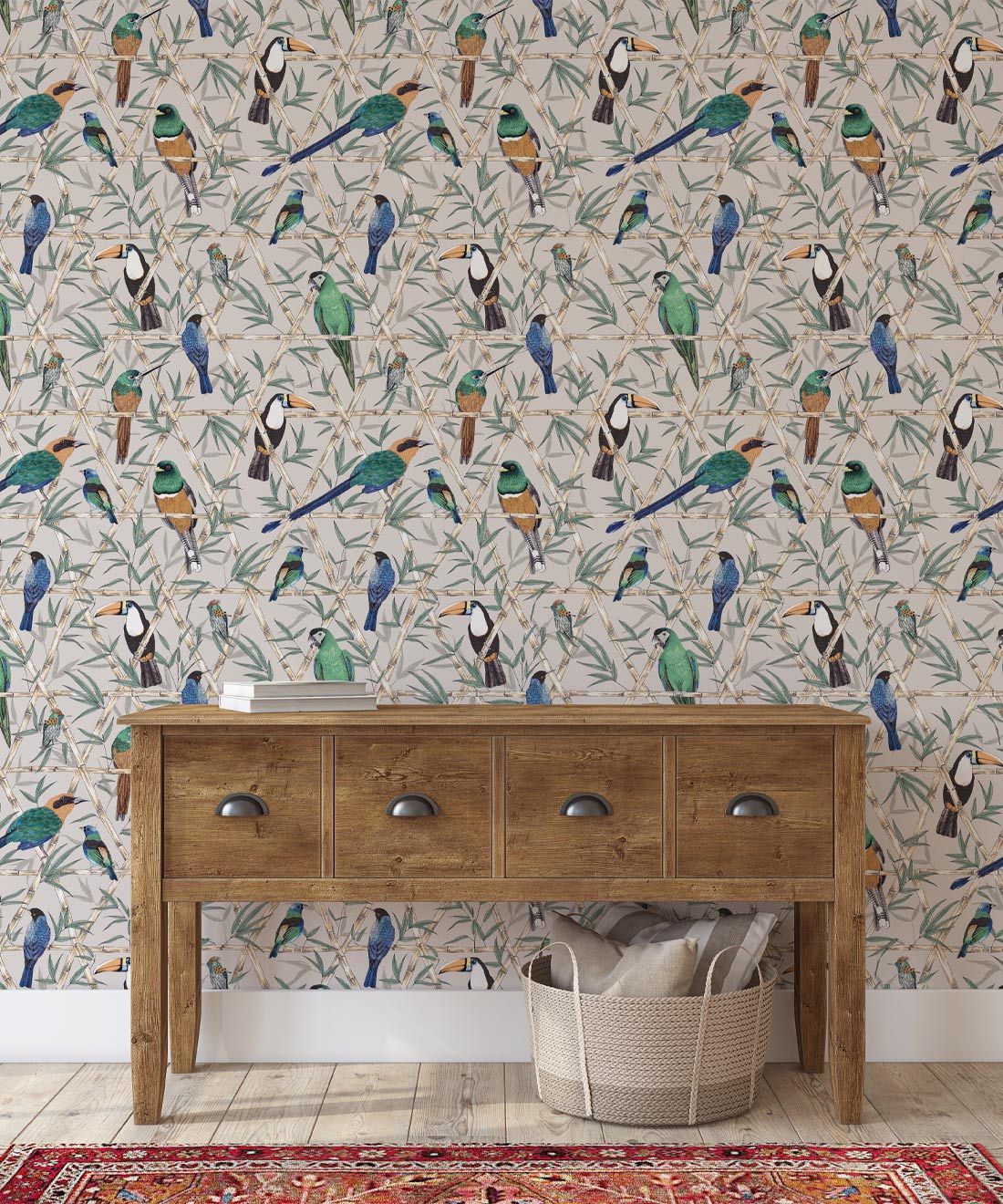 Bamboo Birds Wallpaper • Jacqueline Colley • Mushroom • Insitu