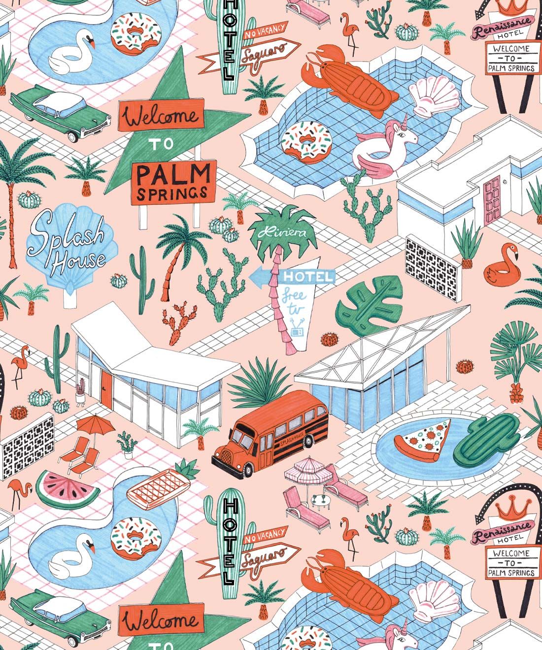 Pool Party Wallpaper • Jacqueline Colley • Coral • Swatch
