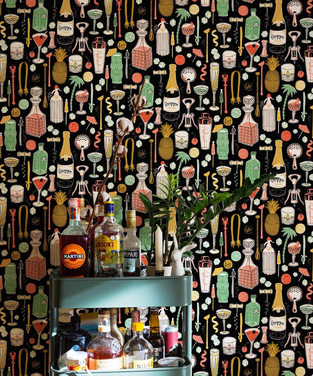 Cocktails Wallpaper • Jacqueline Colley • Black • Insitu