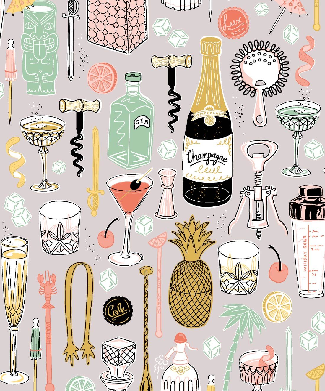 Cocktails Wallpaper • Jacqueline Colley • Neutral • Swatch