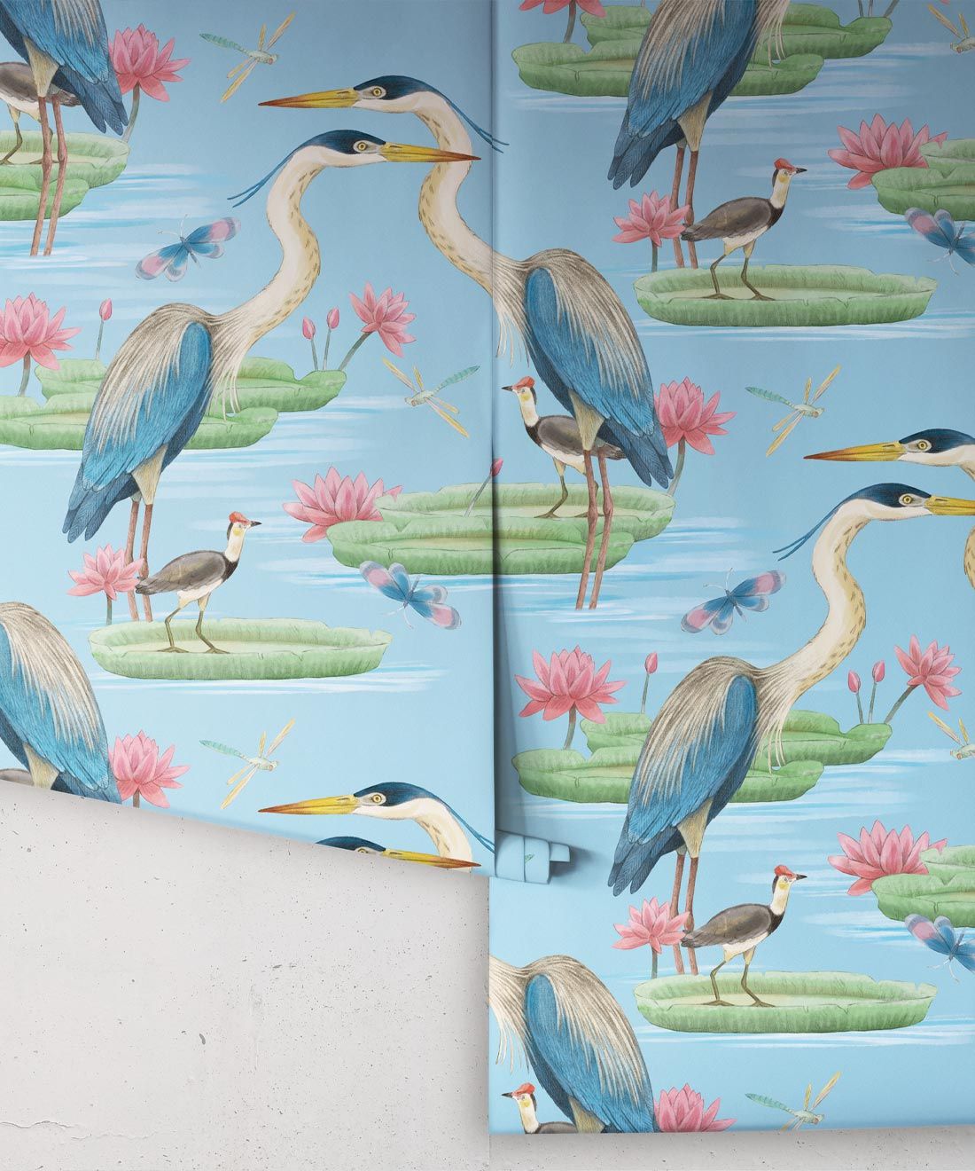 Heron Jacana Giant Lillypad Wallpaper • Blue Sky • Rolls