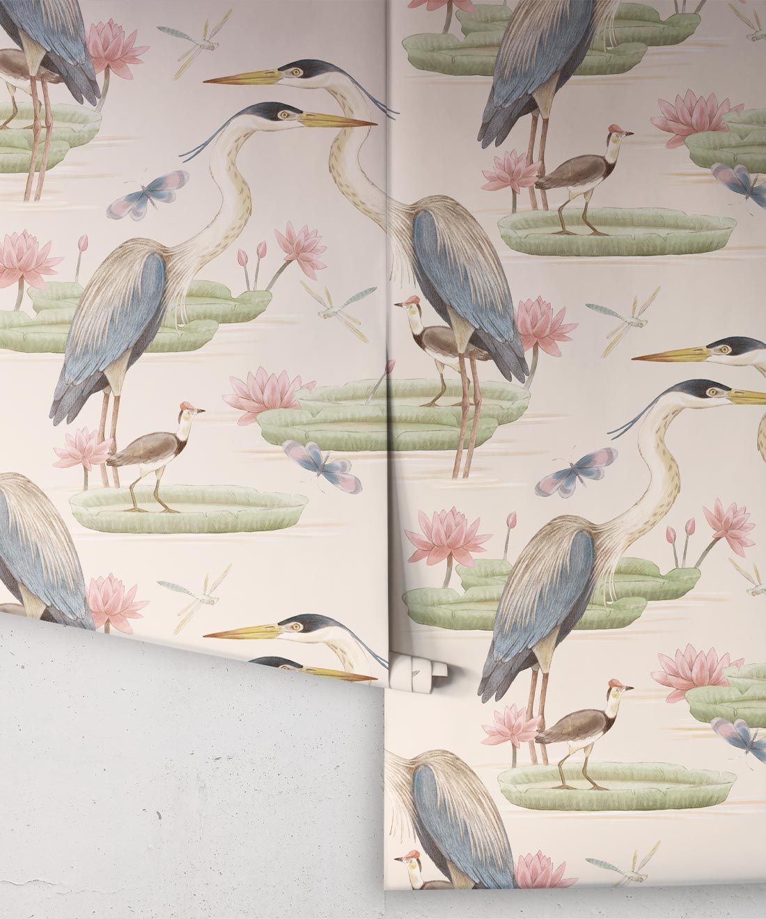 Heron Jacana Giant Lillypad Wallpaper • Cream • Rolls