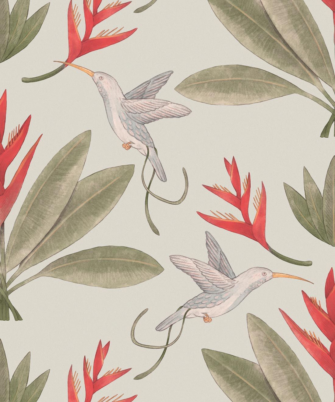 Hummingbirds & Heliconias Wallpaper • Allira Tee • Bird Wallpaper • Beige • Swatch
