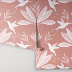 Hummingbirds & Heliconias Wallpaper • Allira Tee • Bird Wallpaper • Rust • Rolls