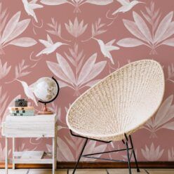 Hummingbirds & Heliconias Wallpaper • Allira Tee • Bird Wallpaper • Rust • Insitu