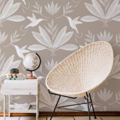 Hummingbirds & Heliconias Wallpaper • Allira Tee • Bird Wallpaper • Sand • Insitu