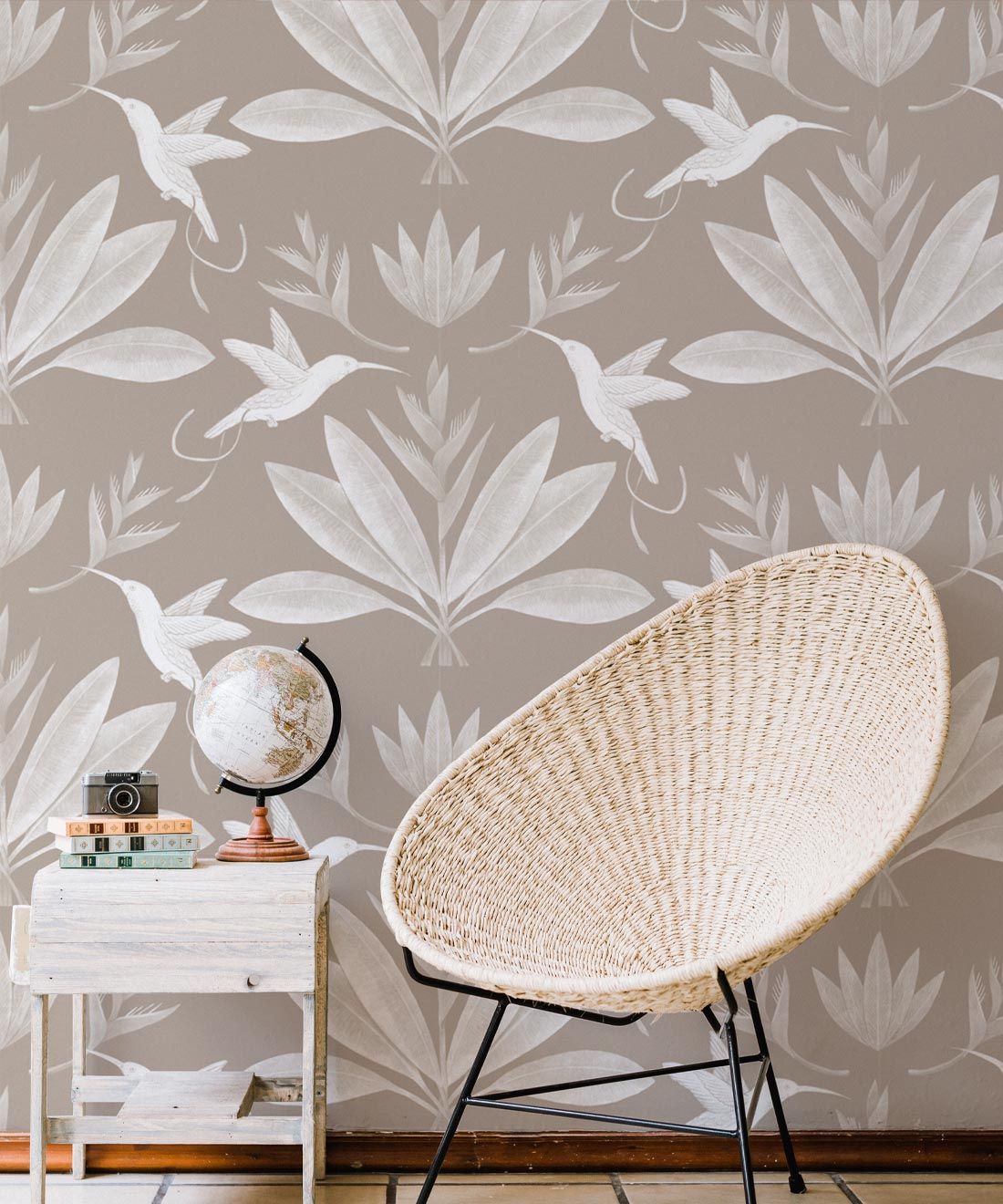 Hummingbirds & Heliconias Wallpaper • Allira Tee • Bird Wallpaper • Sand • Insitu