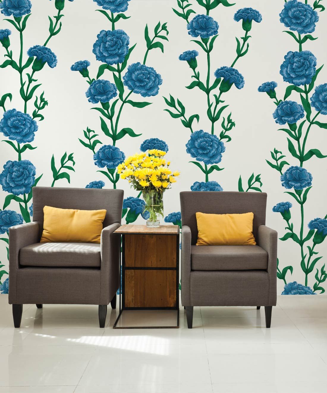 What In Carnation Wallpaper • Floral Wallpaper • Bradshaw Blue • Insitu