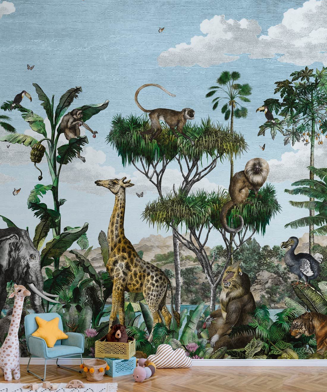 Etched Safari Mural • Animal Wallpaper • Sky • Insitu