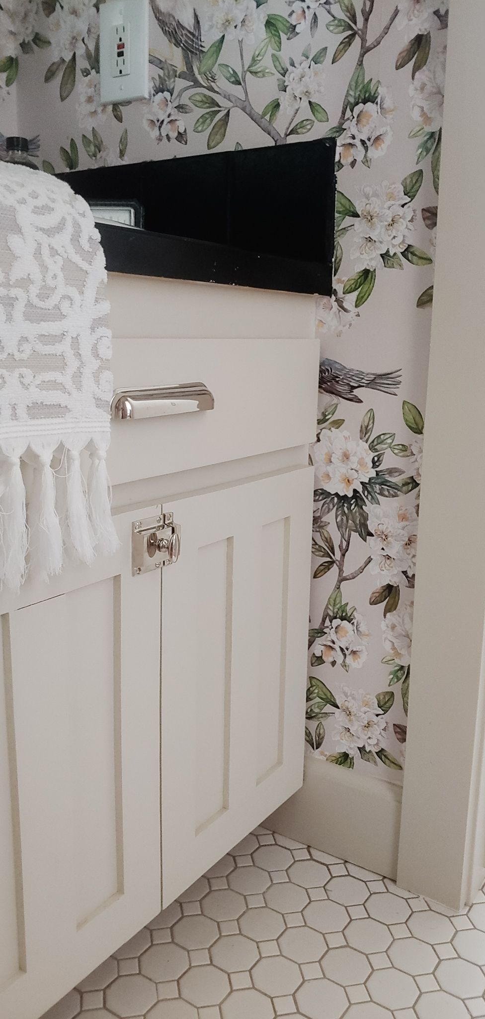 Victoria wallpaper Up Close along side the Vanity • Bathroom Wallpaper • G. Lucy Wilkening