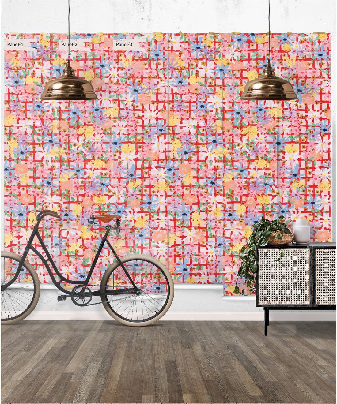 Bees Knees Wallpaper • Tiff Manuell • Colorful Geometric Wallpaper • insitu with table