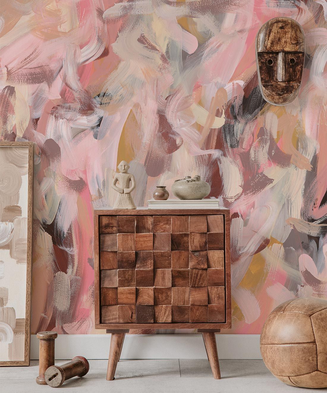 He Said She Said Wallpaper • Tiff Manuell • Abstract Painting Wallpaper • Insitu With table