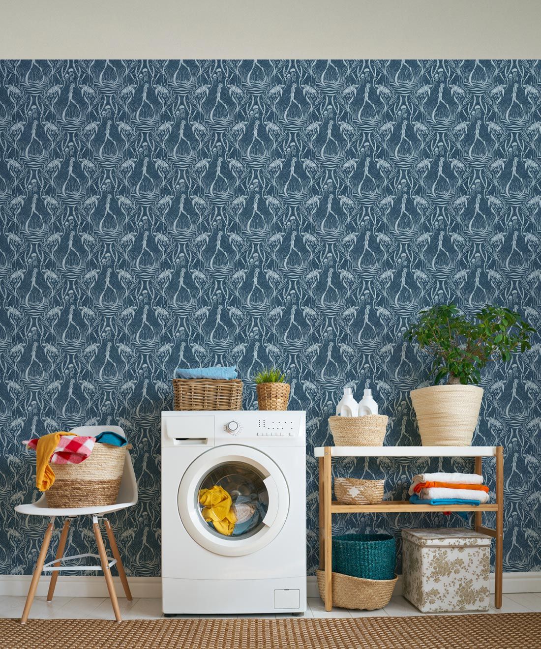 Deep Sea Wallpaper • Floral Wallpaper • Deep Blue • Insitu