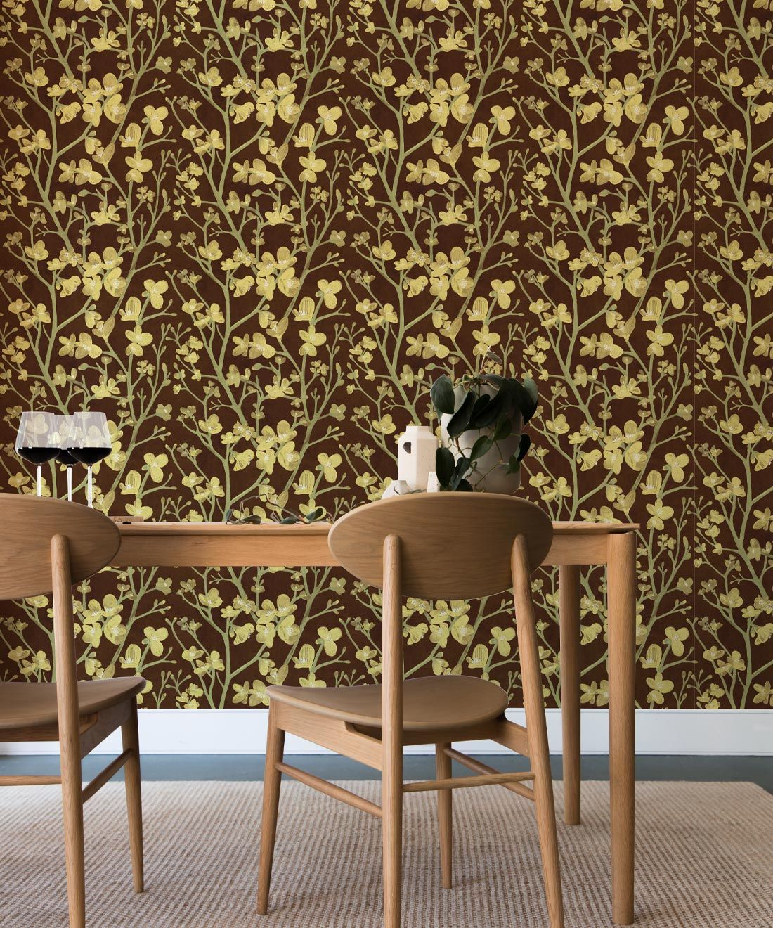 Quince Wallpaper • Floral Wallpaper • Brown • Insitu