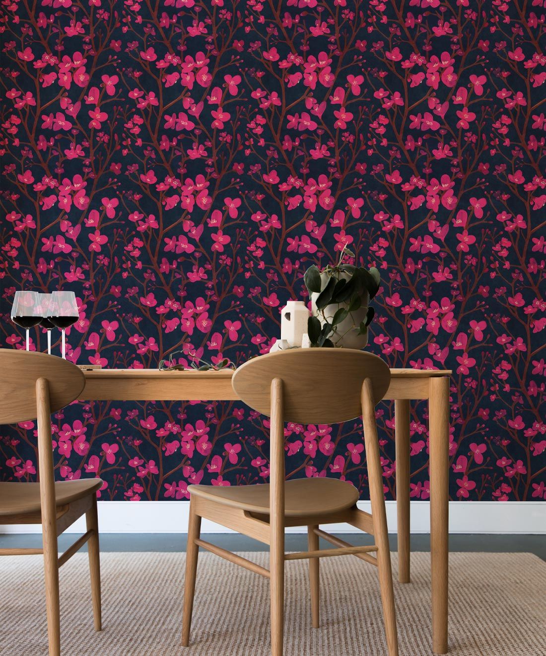 Quince Wallpaper • Floral Wallpaper • Navy • Insitu