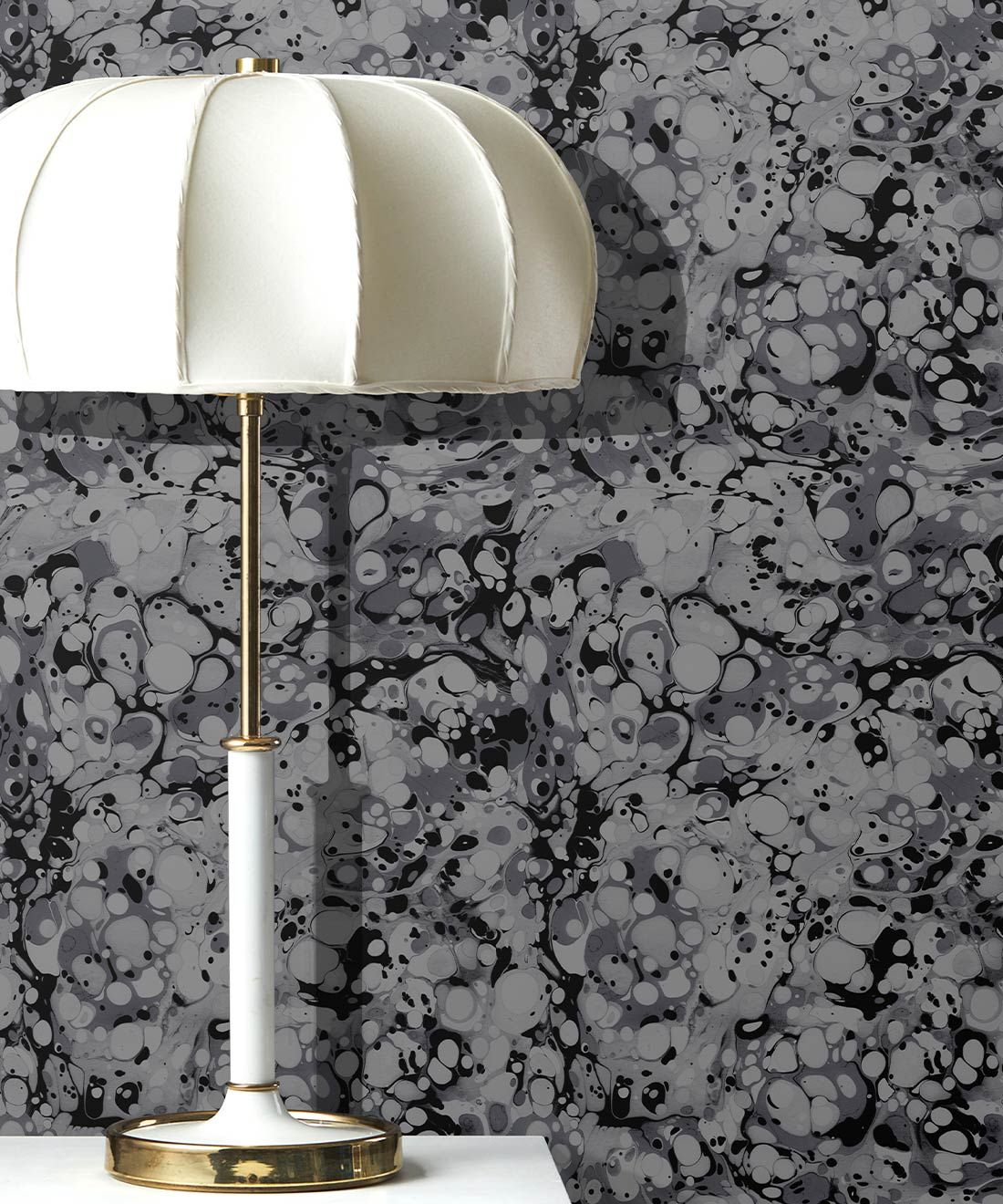 Pebbles Wallpaper • Marble Wallpaper • Charcoal • Lamp