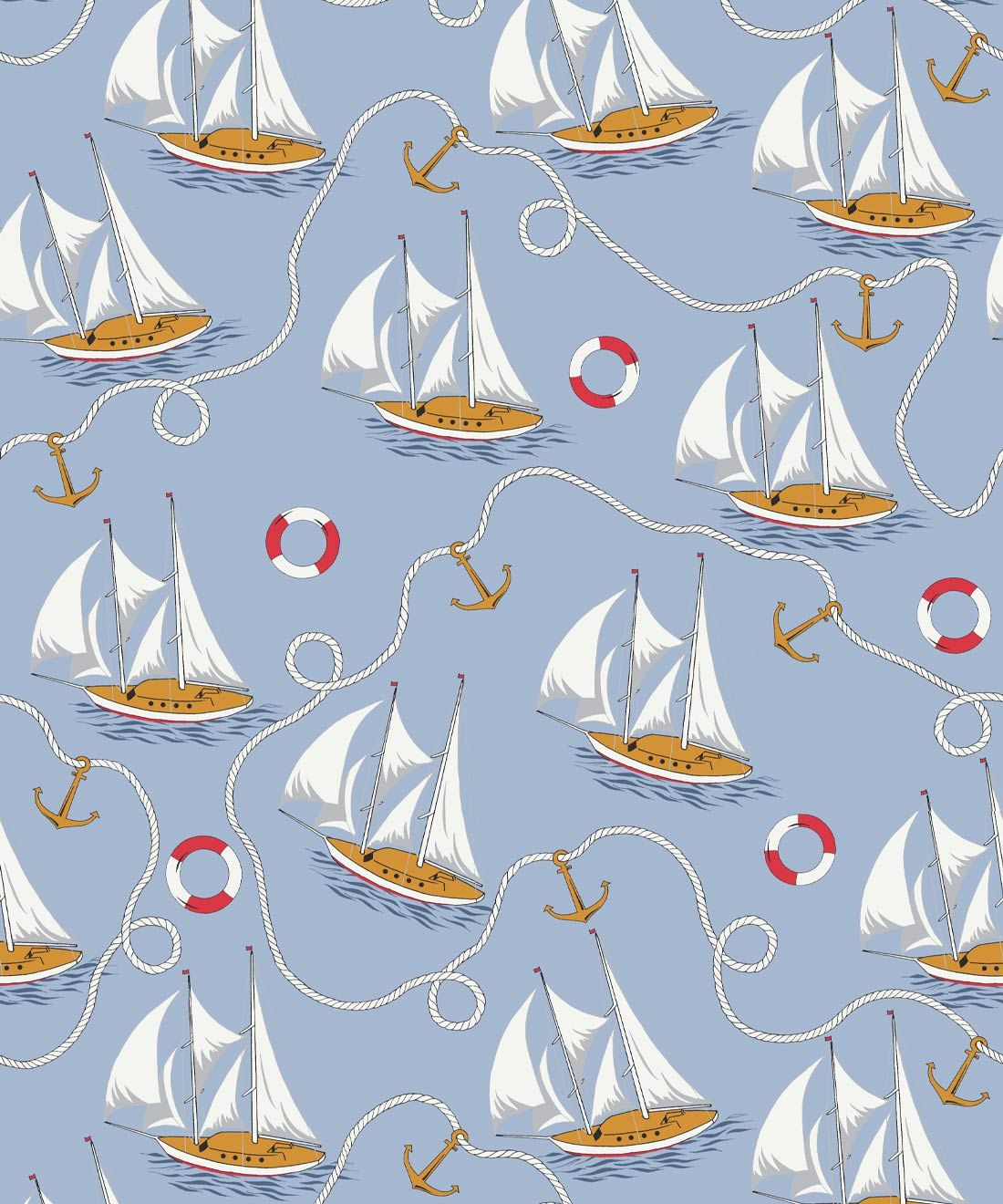 Hey Sailor Wallpaper • Kip&Co • Sailboats and Buoys • Nautical Wallpaper • Light Blue • Swatch