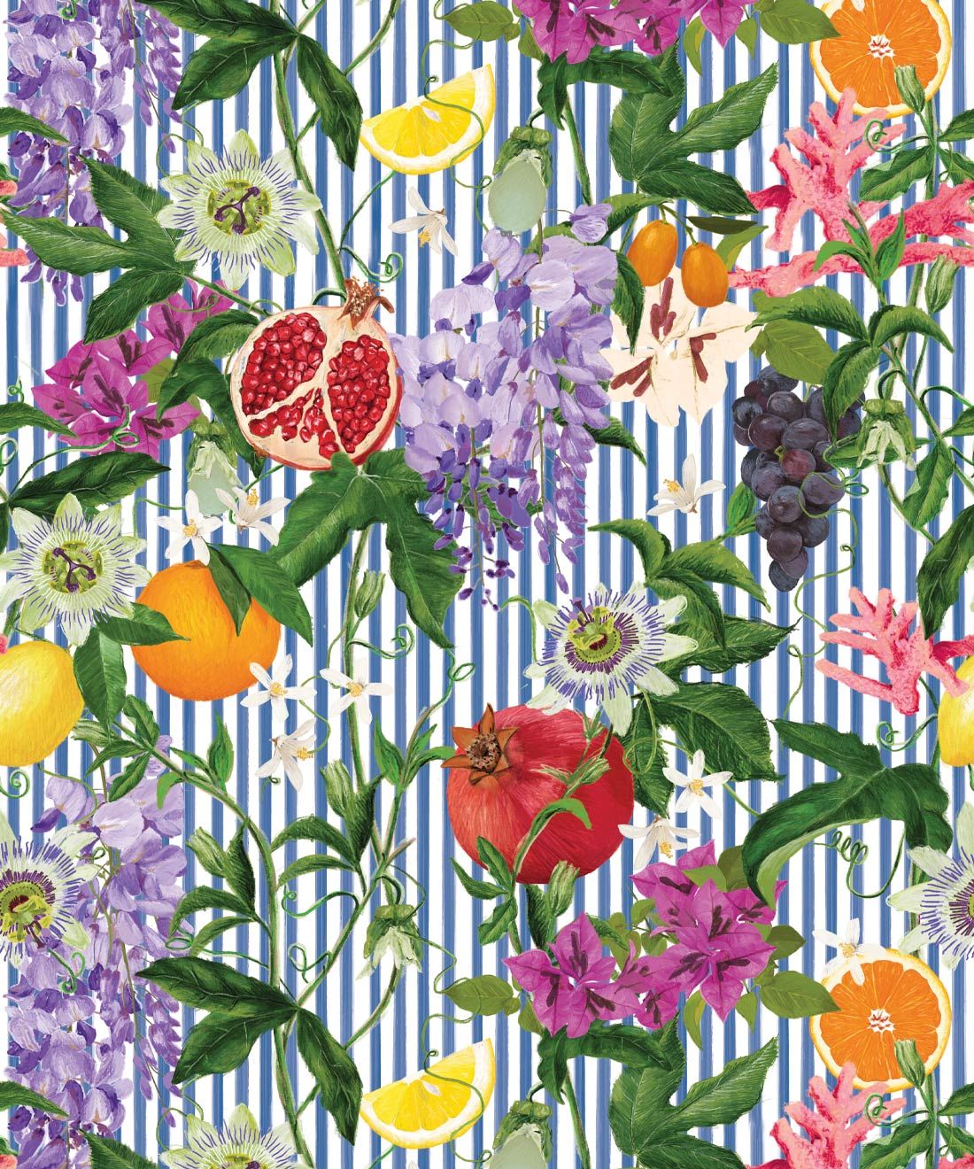 Summer In Sicily Wallpaper • Kip&Co • Fruit Wallpaper • Blue & White • Swatch