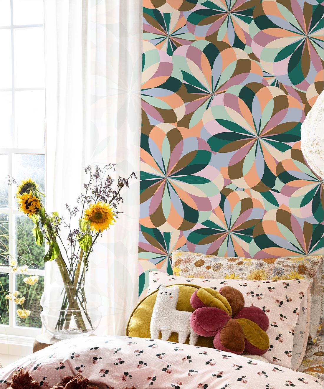 Uncommonly Splendid Wallpaper • Retro Kaleidoscope Wallpaper • Summer • Insitu with Table