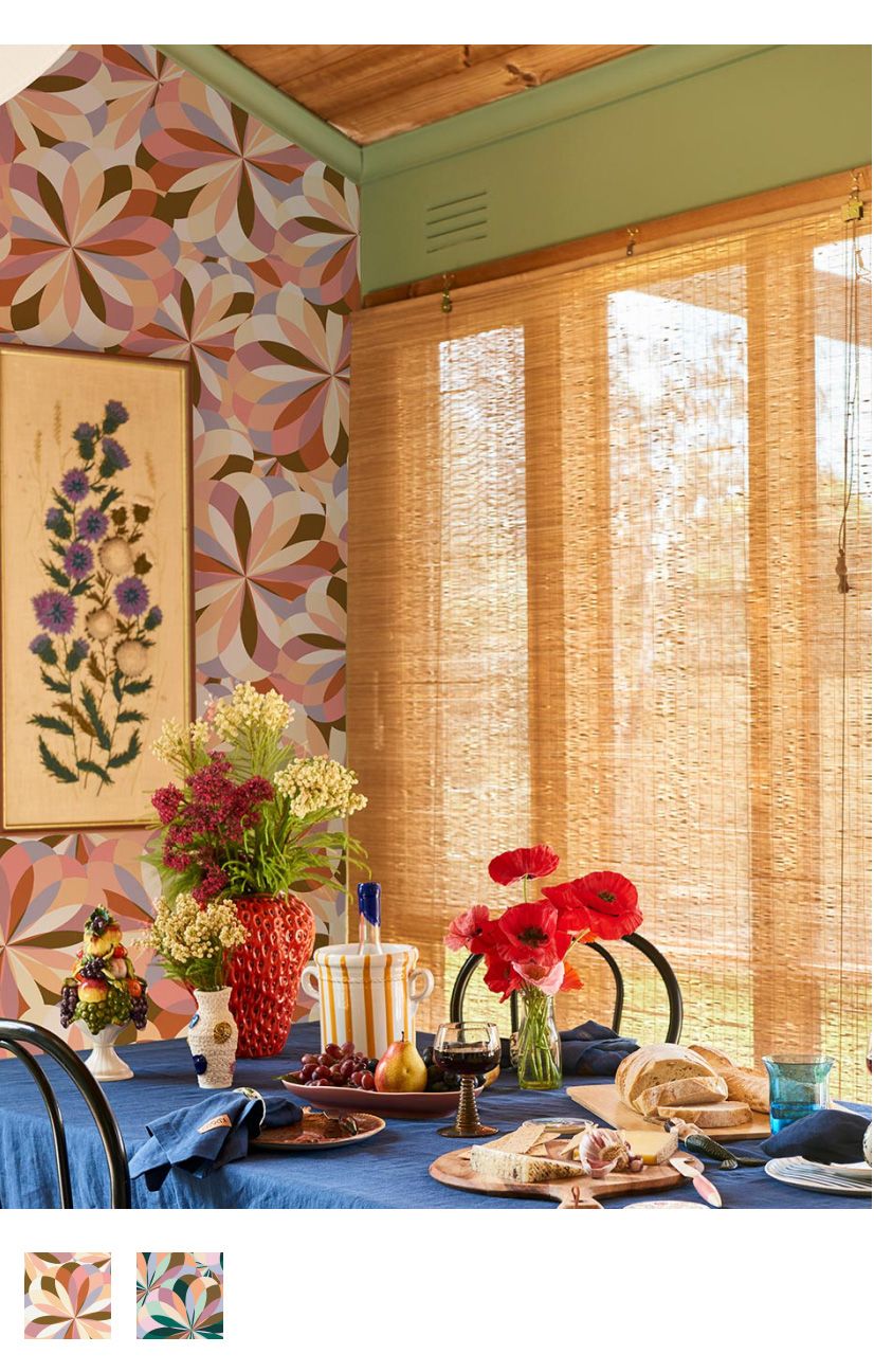 Uncommonly Splendid Wallpaper • Retro Kaleidoscope Wallpaper • Autumn • Insitu with table