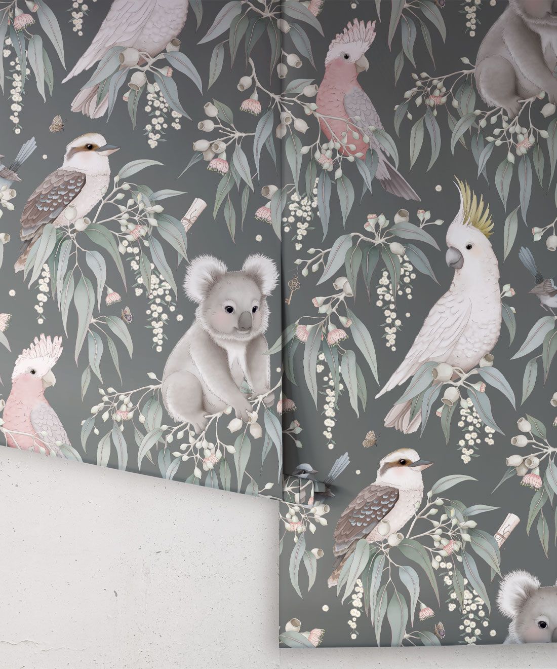 Bush Babies Wallpaper • Children's Wallpaper • Gum Gray • Roll