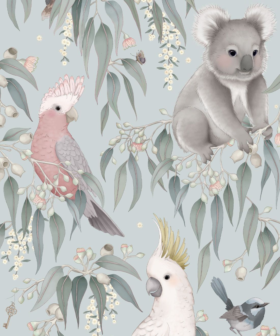Bush Babies Wallpaper • Children's Wallpaper • Soft Blue • Swatch