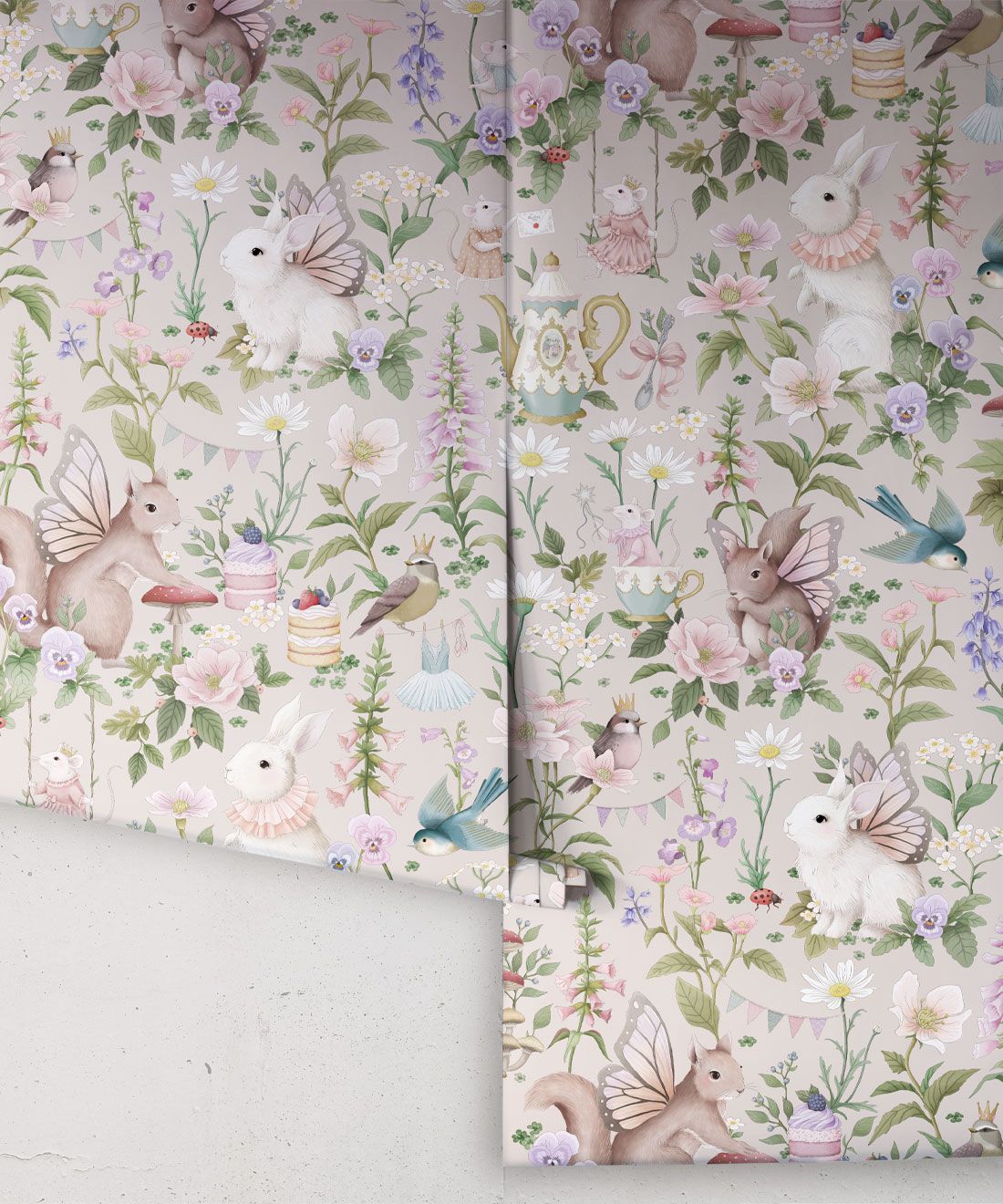 Garden Party Wallpaper • Children's Wallpaper • Soft Warm Grey • Roll