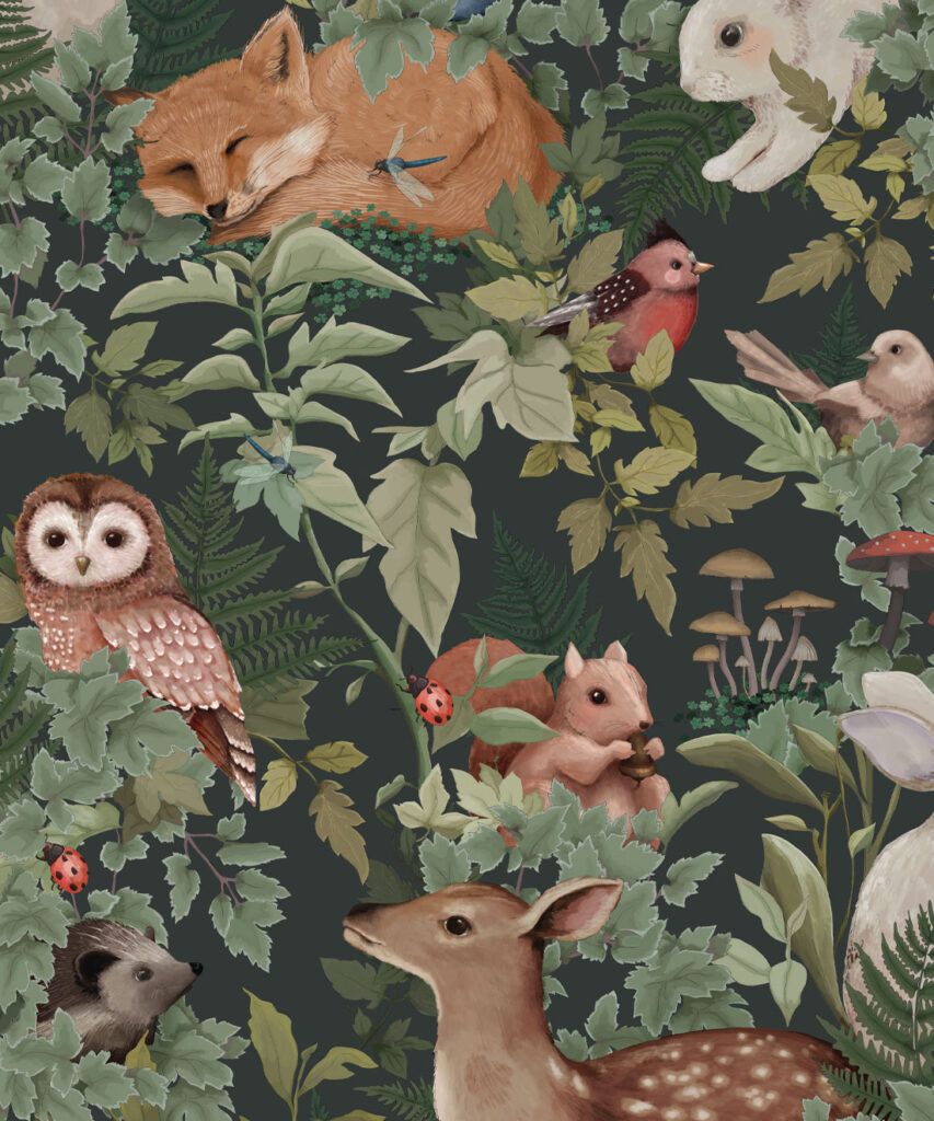 In The Woods Wallpaper • Children's Wallpaper • Forest • Swatch