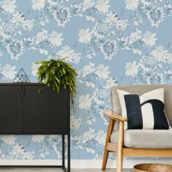 Protea Wallpaper • Floral Wallpaper • Bell Blue • Insitu