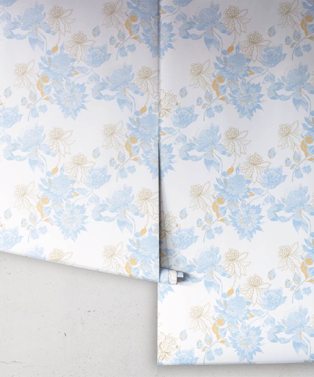 Protea Wallpaper • Floral Wallpaper • Bell Blue Honey • Roll