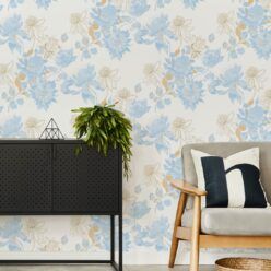 Protea Wallpaper • Floral Wallpaper • Bell Blue Honey • Insitu
