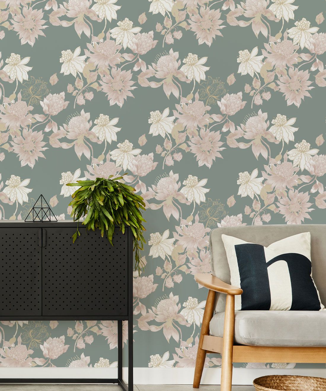 Protea Wallpaper • Floral Wallpaper • Olive Grove • Insitu