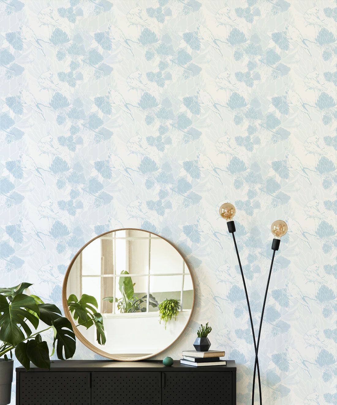 Desert Rose Wallpaper • Floral Wallpaper • Bell Blue • Insitu