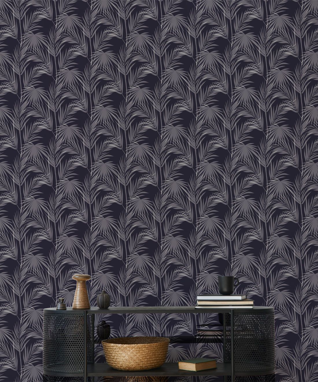 Daintree Palm Wallpaper • Tropical Wallpaper • Indigo • Insitu