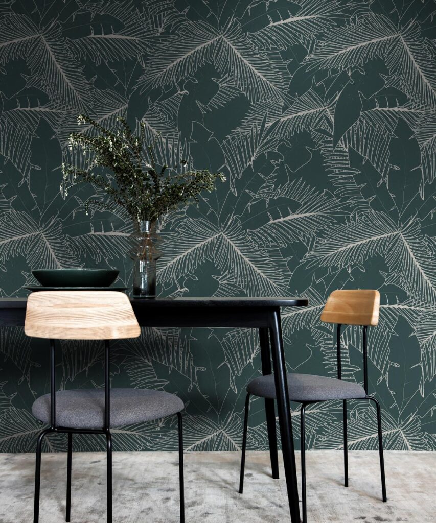 Image showcasing Art Deco Palm Wallpaper • Palm Leaf Design • Milton & King USA