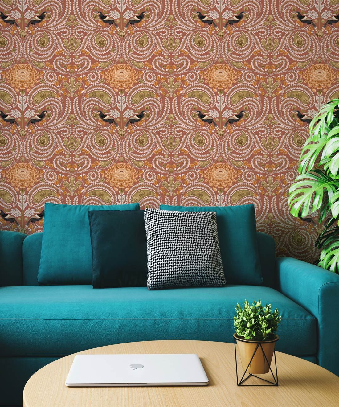 Huai & Chrysanthemums Wallpaper • Terracotta • Insitu