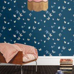 Butterflies Wallpaper • Navy • Insitu
